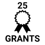 Black and white graphic showing the number 25 above an award ribbon icon, with the word "GRANTS" below.
