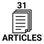 Black and white icon showing a stack of papers, the number 31 above, and the word "ARTICLES" below, indicating a total of 31 articles.