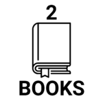 Icon showing the number 2 above an outline of a book with a bookmark. The word "BOOKS" is below the book.