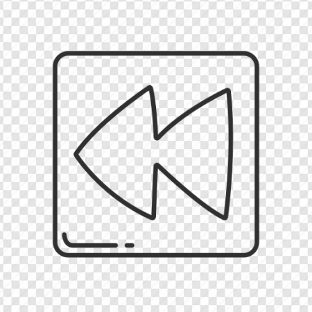Black outlined rewind button icon inside a rounded square on a transparent background.