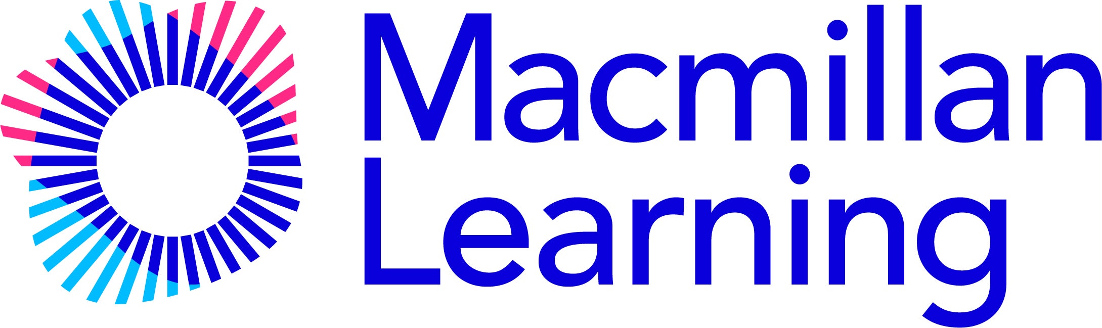 Macmillan Learning logo featuring the company name in blue text next to a circular design with blue and pink radial lines, as seen at the ESTELA conference.