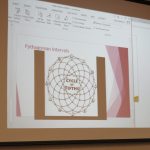 Projected on a screen is a PowerPoint slide titled "Pythagorean Intervals" featuring a diagram labeled "Cycle of Fifths" with letters A to G in a circular pattern at the center.