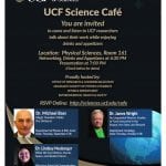 Promotional flyer for ucf college of sciences event featuring speakers, dates, times, and rsvp details with images of three guest speakers.