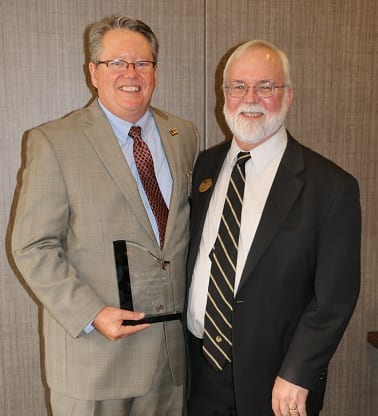 UCF NSC Alumni Hall of Fame inductee, Michael Griffin, '84, stands with Dr. Michael Johnson, Dean of the UCF College of Sciences. 