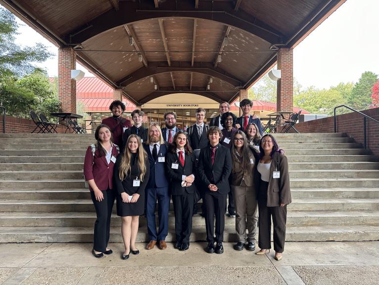 Model UN students standing in a group photo at the Model UN Conference at the University of Georgia 