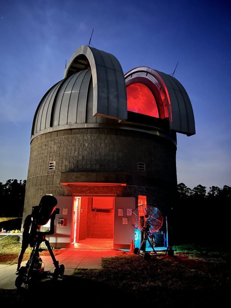 Robinson Observatory lit at dusk