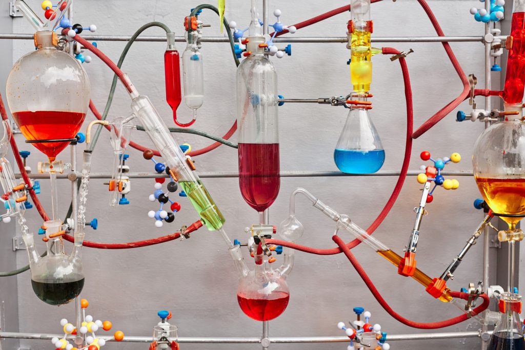 Colorful glassware chemical-looking contraption
