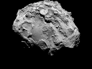 Back side view of Comet 67P/Churyumov-Gerasimenko was taken by Rosetta’s OSIRIS narrow-angle camera on 3 August 2014 from a distance of 285 km. The image resolution is 5.3 metres/pixel. Credits: ESA/Rosetta/MPS for OSIRIS Team MPS/UPD/LAM/IAA/SSO/INTA/UPM/DASP/IDA