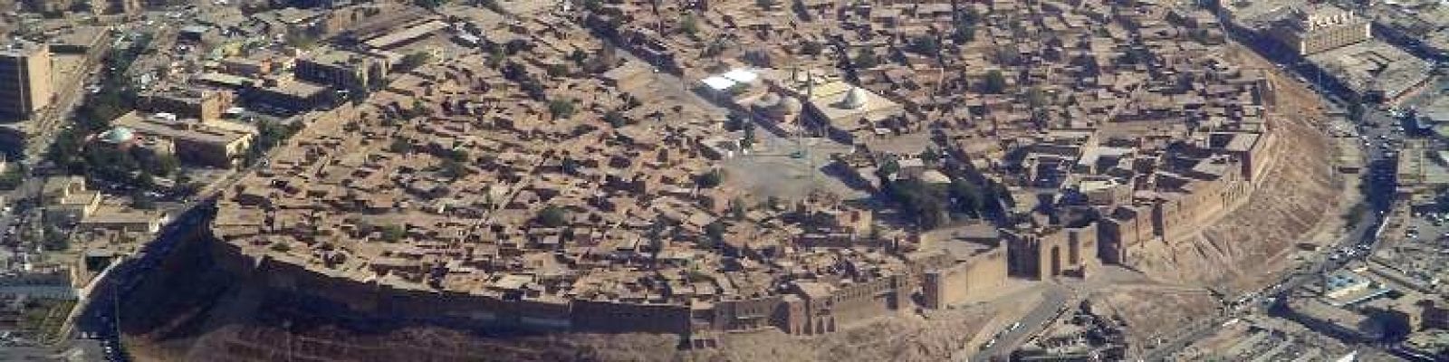 An aerial view of the old city of morocco.