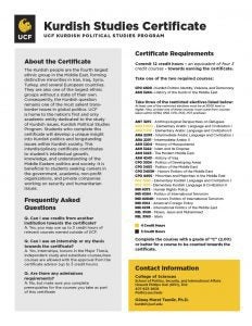 Flyer for the Certificate in Kurdish Studies offered by the Kurdish Political Studies Program, included classes that can be taken