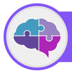 A stylized human brain icon composed of four interlocking puzzle pieces in shades of blue and purple.