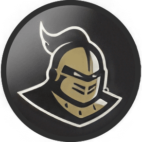 A black and gold button with an image of a knight.