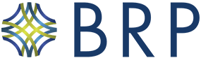 BRP logo with blue letters and an abstract geometric design in blue, green, and yellow lines to the left of the text.