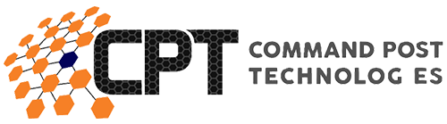 Logo for Command Post Technologies featuring a honeycomb pattern, large "CPT" letters, and the company name in uppercase text to the right.