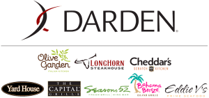 Darden Restaurants logo with logos of its brands: Olive Garden, LongHorn Steakhouse, Cheddar’s, Yard House, The Capital Grille, Seasons 52, Bahama Breeze, and Eddie V’s.
