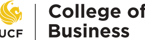 UCF College of Business logo featuring a stylized Pegasus in yellow and the text “UCF College of Business” in black.