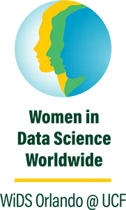 Logo featuring three overlapping female silhouettes inside a circle, with text "Women in Data Science Worldwide" and "WiDS Orlando @ UCF" below.