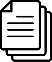 Black and white icon of three stacked sheets of paper with horizontal lines representing text on the top sheet.