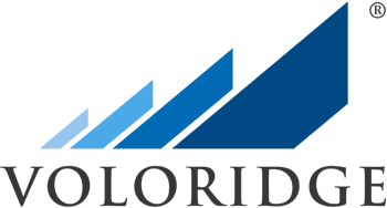 Logo with four ascending blue bars and "VOLORIDGE" written in capital letters below.