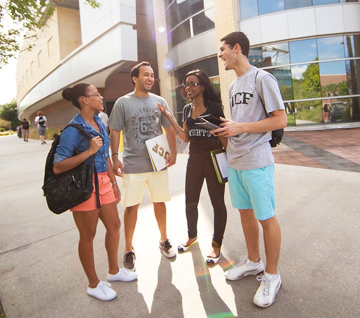 Students talking outside