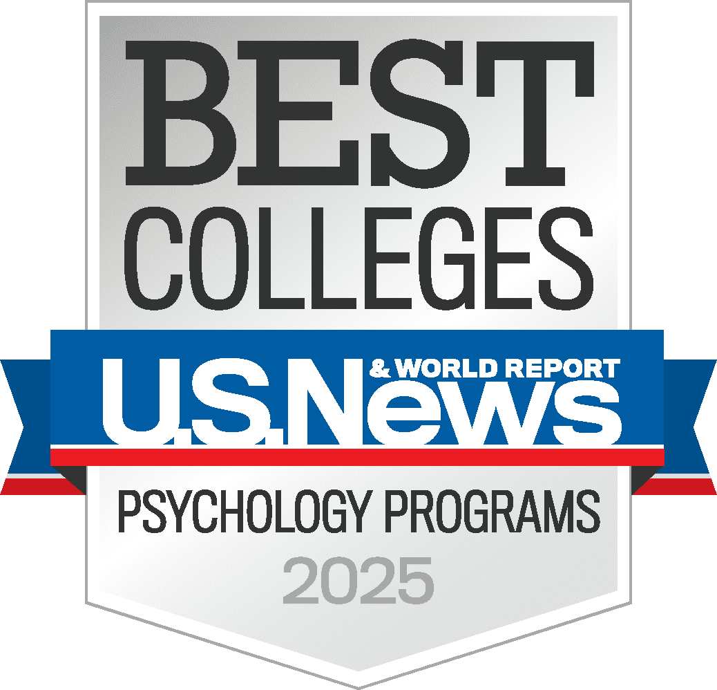 Badge from U.S. News & World Report indicating “Best Colleges” for psychology programs in 2025.